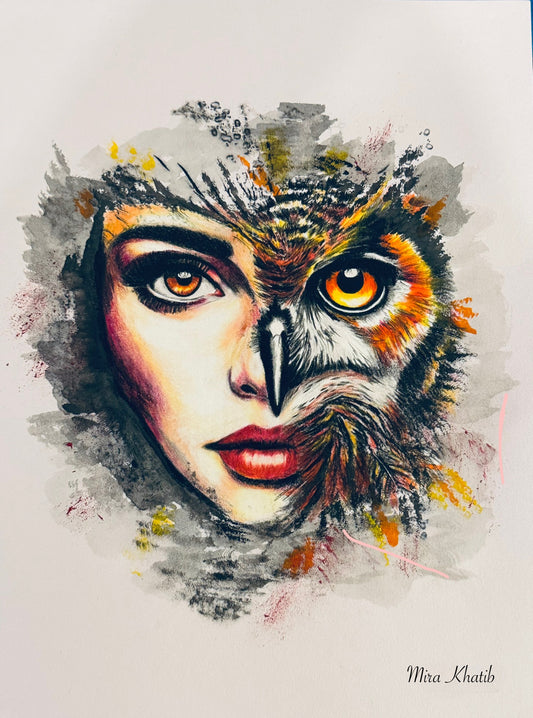 She Owl original mixed media painting - The Wild art series