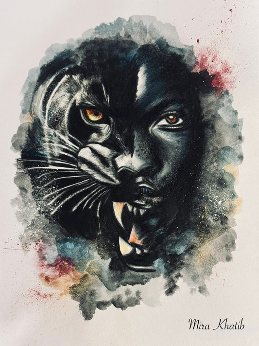 She Panther original mixed media painting -The Wild art series