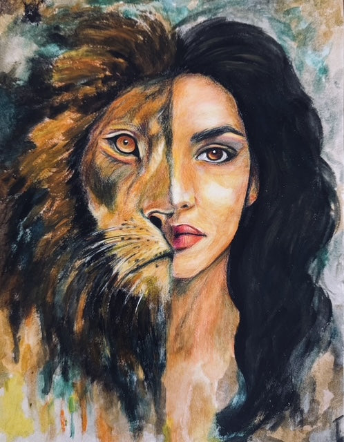She Lion original mixed media painting - The Wild art series