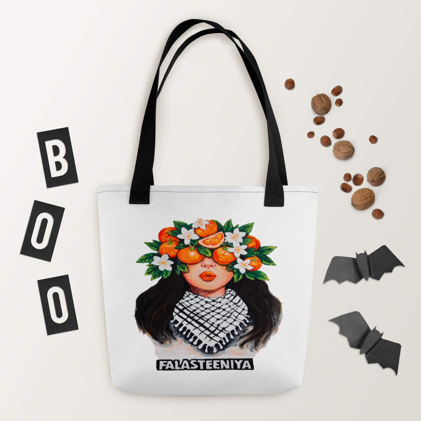 Tote bag with Clementines and Falasteeniya word print