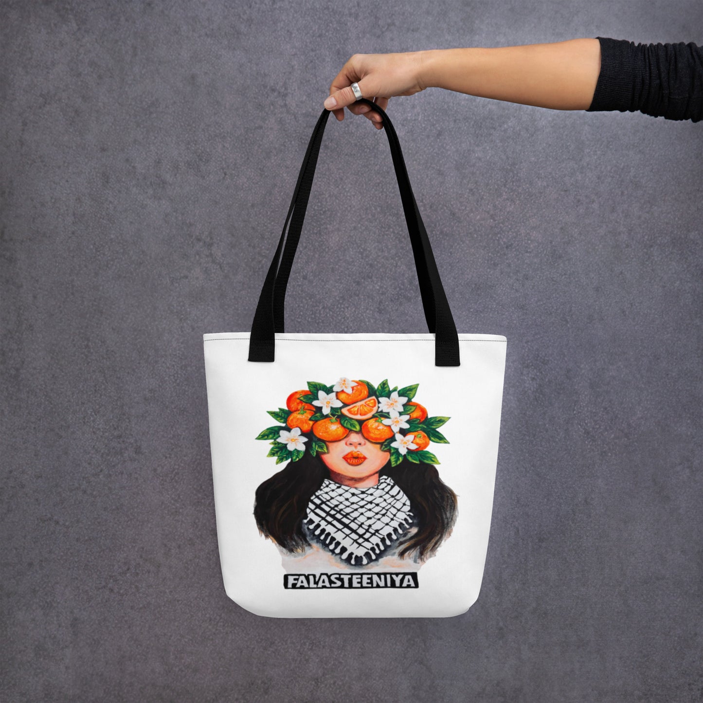 Tote bag with Clementines and Falasteeniya word print