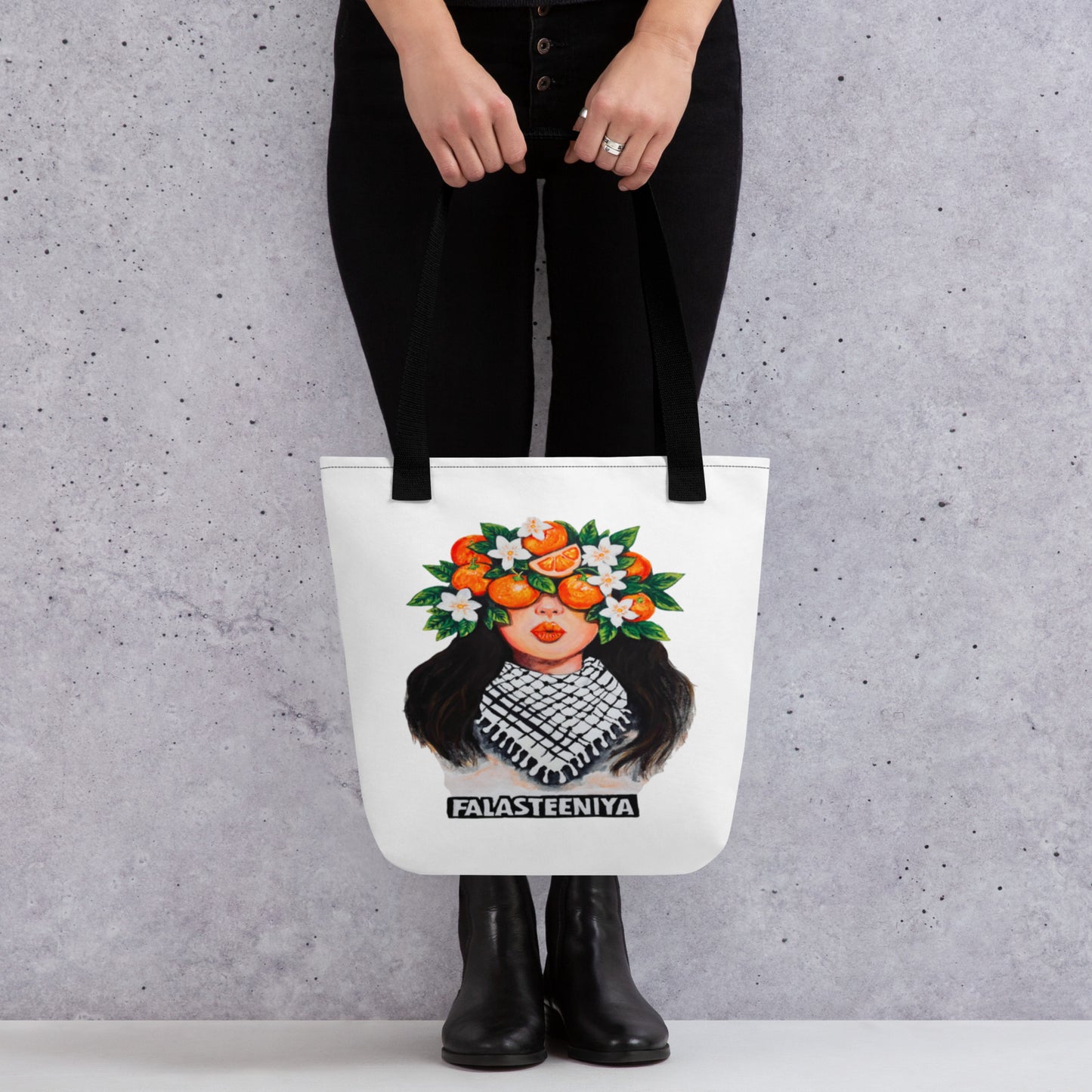 Tote bag with Clementines and Falasteeniya word print