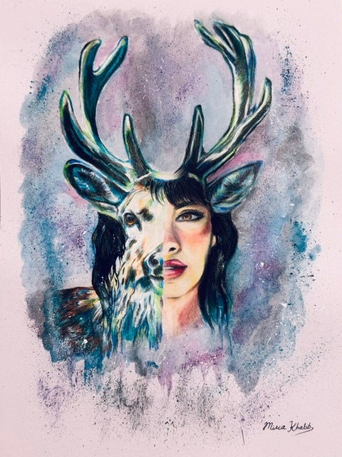 She Deer original mixed media painting - The Wild art series