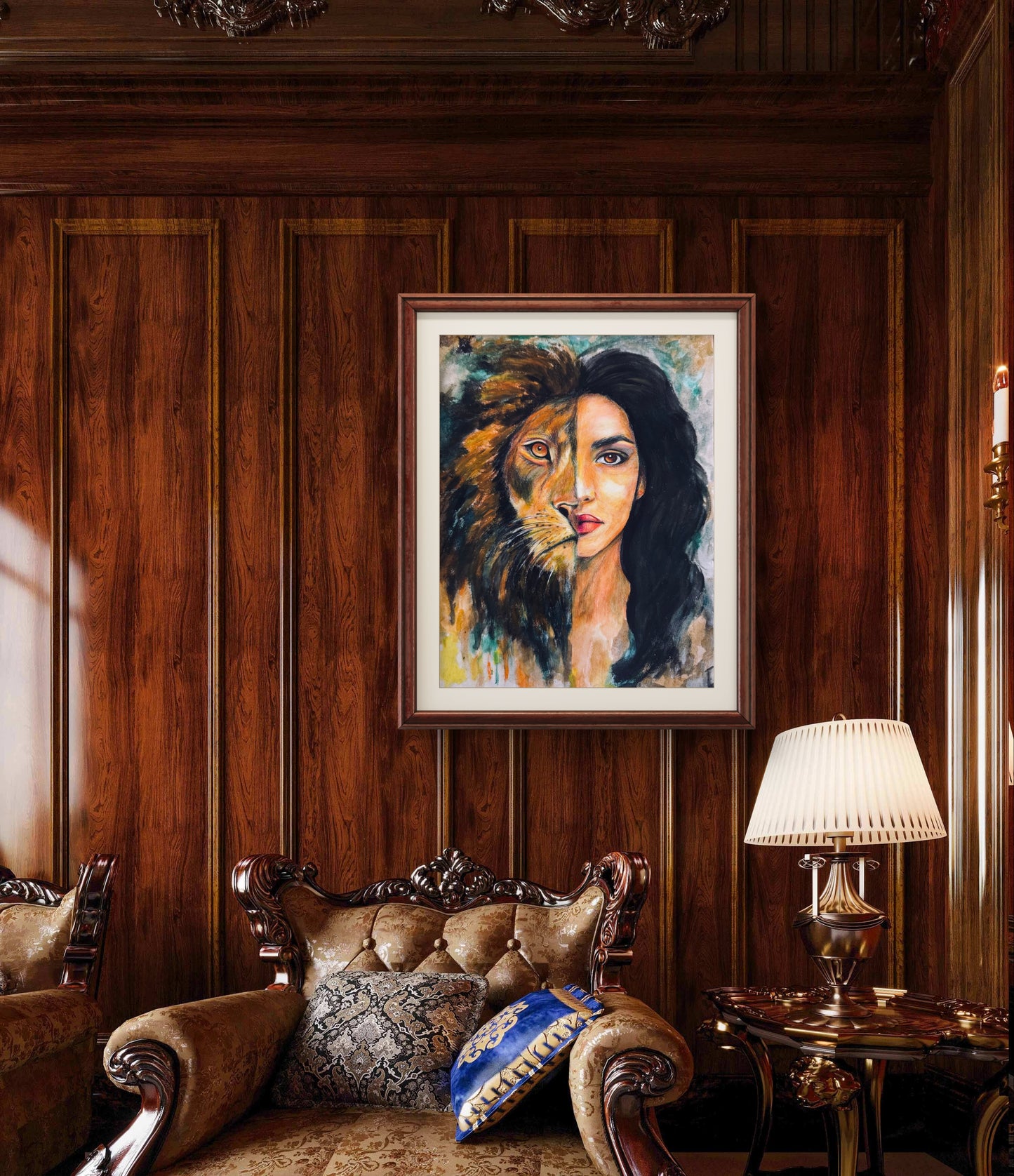 She Lion original mixed media painting - The Wild art series