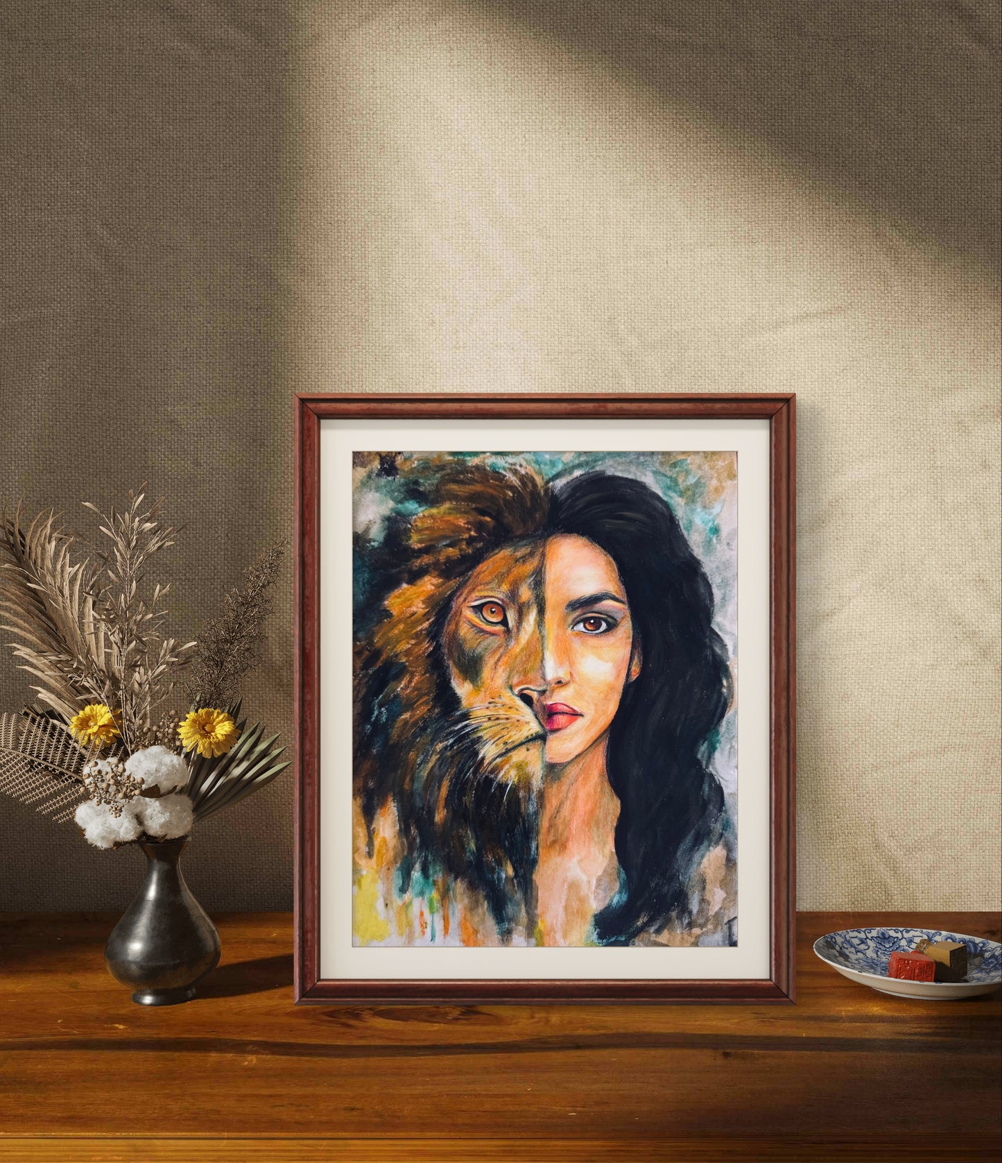 She Lion original mixed media painting - The Wild art series