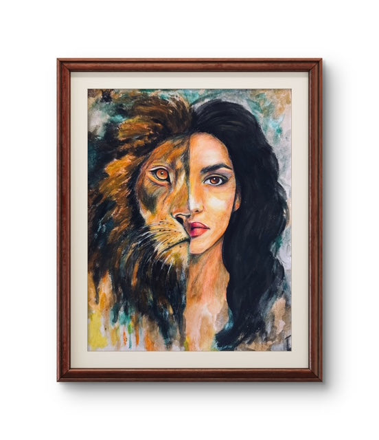 She Lion original mixed media painting - The Wild art series